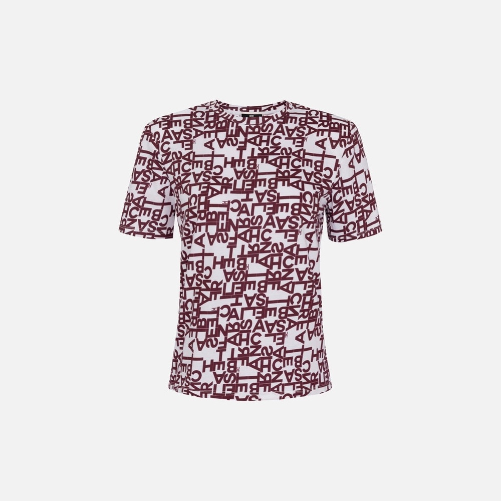 Graphic Print T-Shirt in Burgundy and White